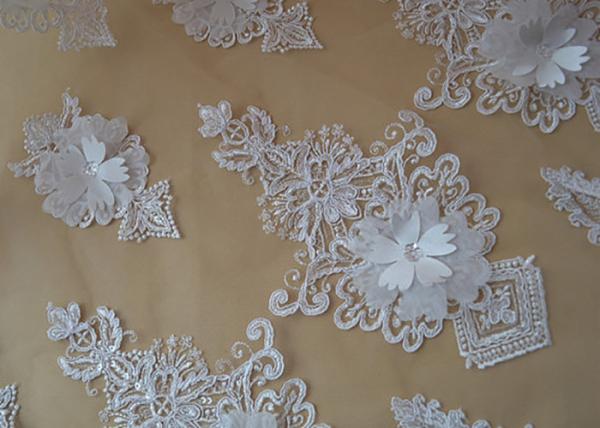 Ivory Embroidery Corded Sequin 3D Floral Lace Fabric For Bridal Wedding Dress