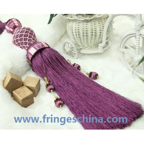 Hot selling custom long tassel fringe trimming for curtain attractive tieback hanging ball