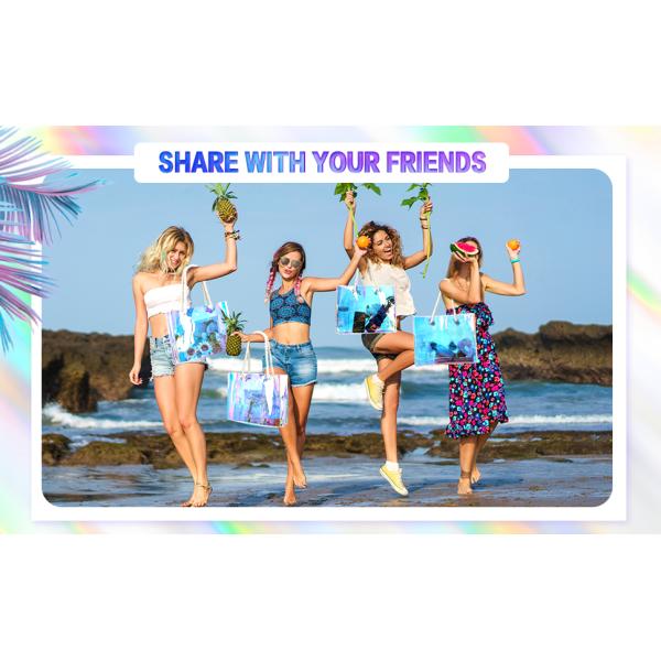 Custom Logo Eco-Friendly Recycle Iridescent Hologram Colorful Pvc Plastic Beach Bag TPU Handle Holographic Tote Shopping Bag