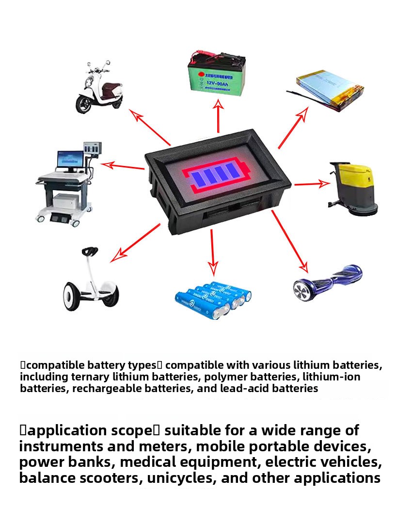 Second-Tier Battery Level Indicator for Lead-Acid Ternary Lithium Lithium Iron Phosphate Batteries Battery Charge Display Meter