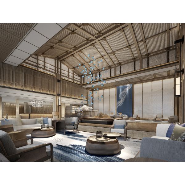 CUSTOM SOLID WOOD HOTEL FURNITURE | NEW CHINESE STYLE LOBBY SOFA, GUEST ROOM SOFA & SPA CHANGING ROOM WOODEN LOCKERS, NATURAL OAK TIMBER, MINIMALIST ZEN INTERIOR DESIGN, BESPOKE RESORT CUSTOM FURNISHI