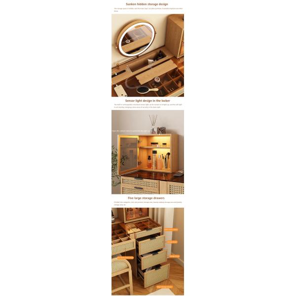 Solid Wood Corner Makeup Vanity Set Dressing Table Rotatable Mirror