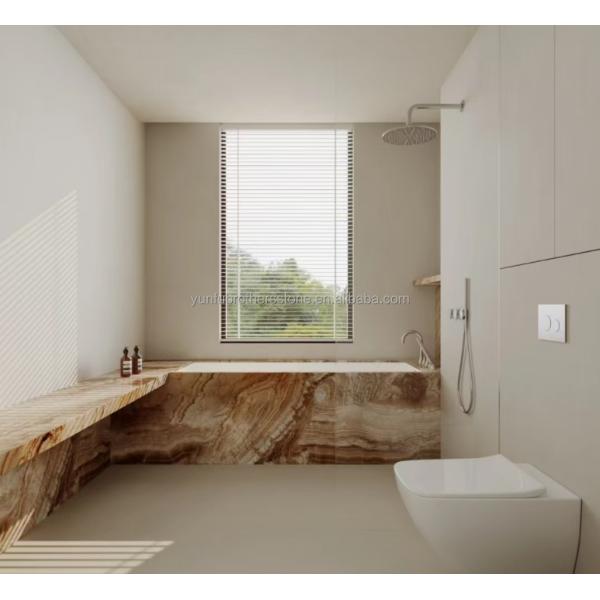 Modern Onyx Marble Gold Vein Wooden Yellow Golden Grain Bathtub Decor for Modern Homes