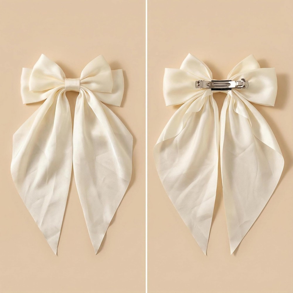 Elegant Oversized Long Tail Satin Vintage Ribbon Bow Hair Clip