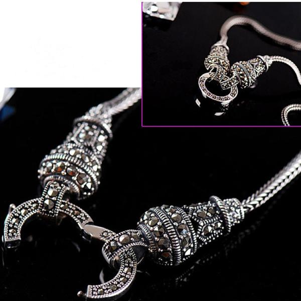 925 Sterling Silver Wheat Chain Necklace Thai Vintage Marcasite Necklace (N111701)