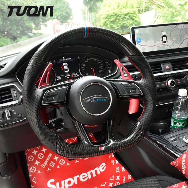 Black Round Led Leather Audi Carbon Fiber Steering Wheel Plain Weave OEM