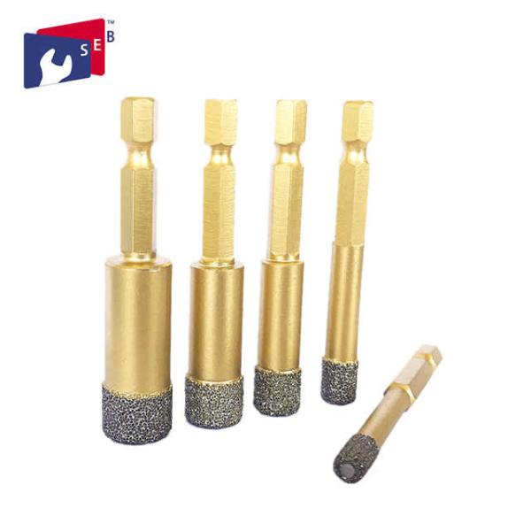 Ceramic Vacuum Brazed Dry Diamond Core Drill Bits Golden Color With Wax Filling