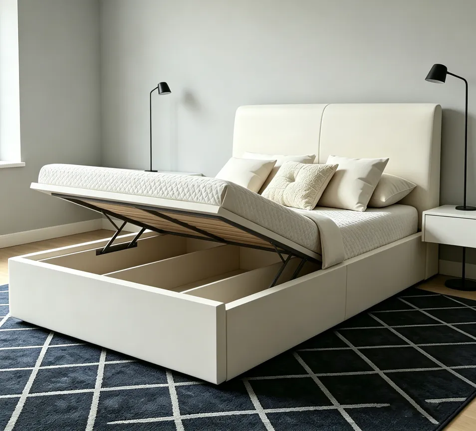 Luxury Style Wooden King Size Bed with Upholstered Headboard Design
