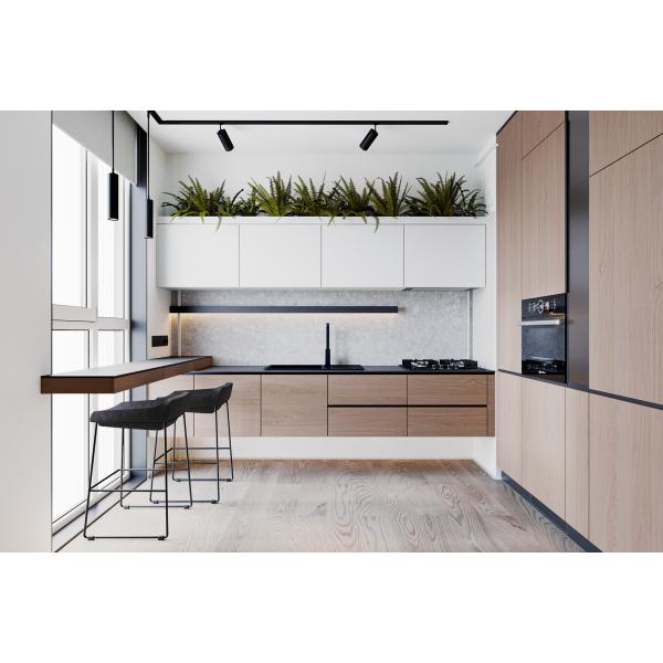 Hotel Modern Kitchen Cabinet With Laminate Door Finish And Particle Board Carcass
