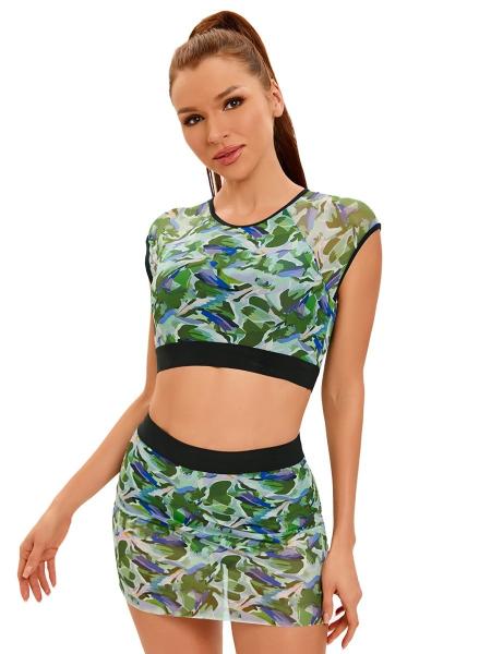 Trajes de banho elegantes e confortáveis de três peças com alta elasticidade para mulheres