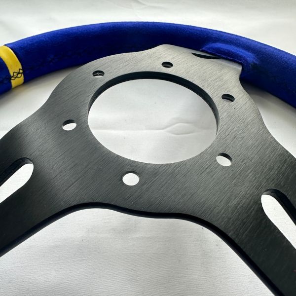 DELUXON Universal Blue Suede Racing Steering Wheels 350mm 70MM Dish 6 Bolt With Black Stitching Black Spoke 
