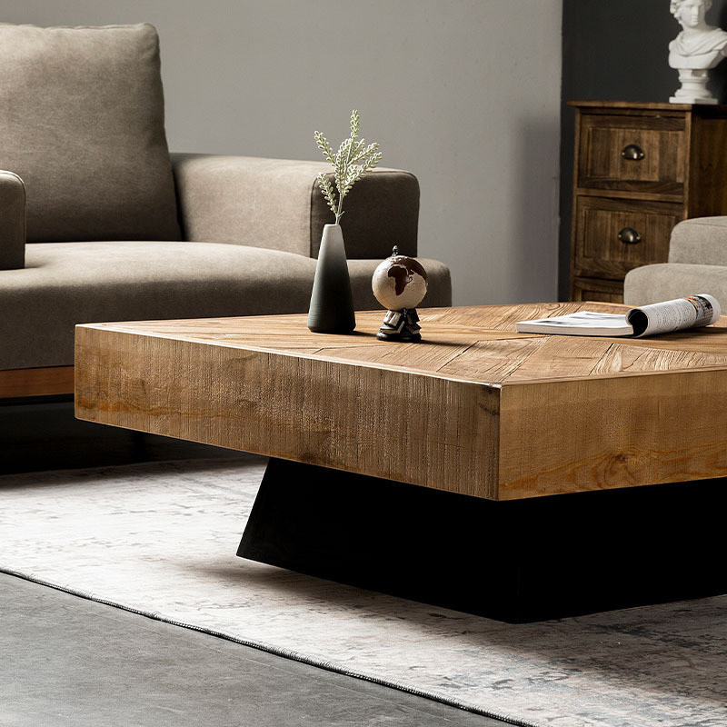Oak Coffee Table for Living Room TV Stand and Center Table Marble Wood Adjustable Simple