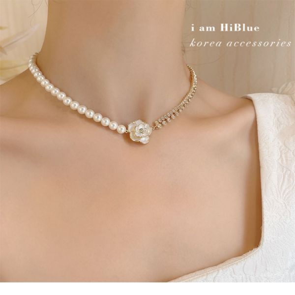 2025 New White Flower Diamond Pearl Ladies Necklace