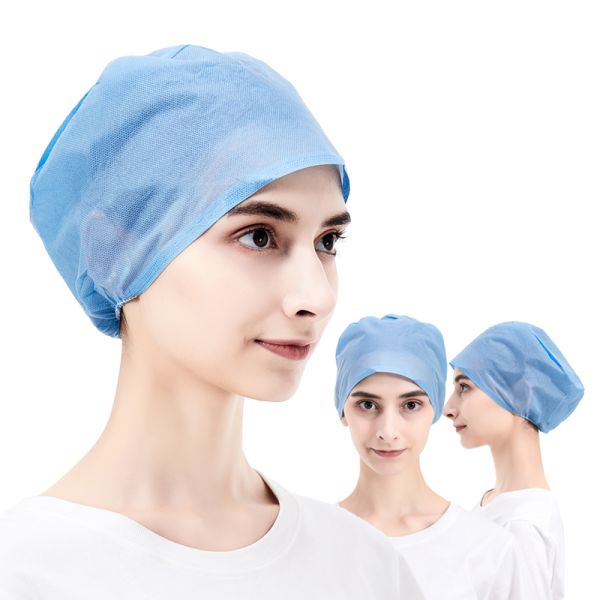 Hubei Haixin Disposable Nurse Doctor Surgical Medical Scrub Mob Cap CE Wholesales Surgical Caps Surgeon Hat Spring Cord Headgear