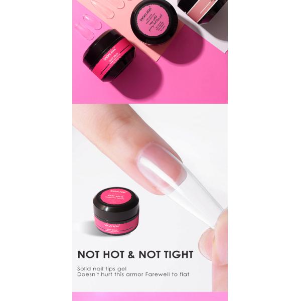 Pegamento de gel sólido vegano para puntas de uñas en frasco, 8-free, postizas, falsas, de remojo, de gel suave, para extensión de uñas, aplicador, de larga duración