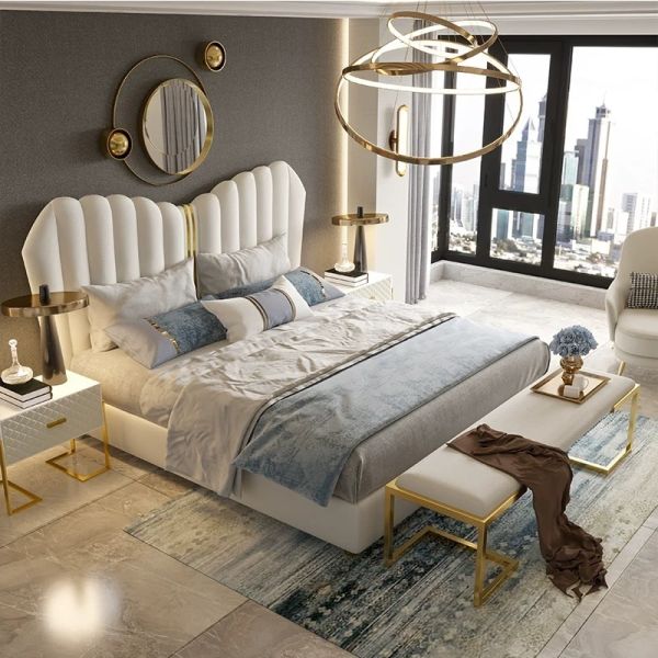 Mail Packing King Size Upholstered Bed with Solid Wood Frame Modern Luxury Bedroom Furniture Collection