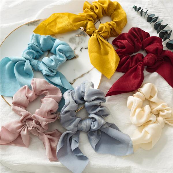 Rabbit Ear Scrunchie Hair Tie Headband Elastic Ribbon Hair Loop Solid Color