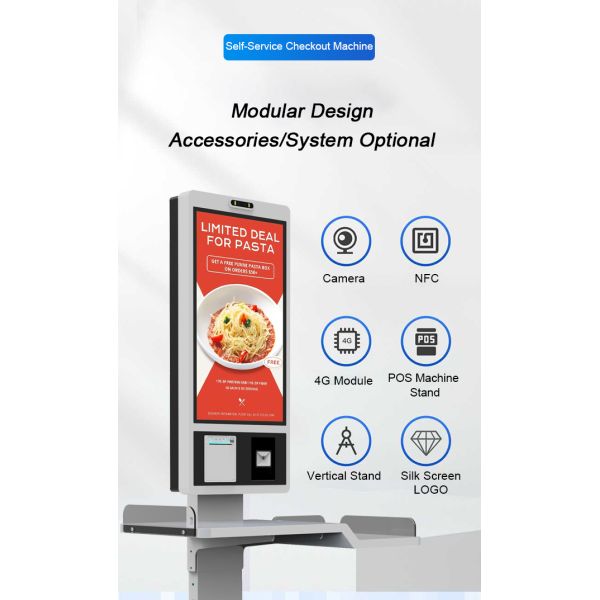 27 inch Indoor Checkout Self Service POS Kiosk With RFID IC Card-reader Kiosk  Camera Microphone