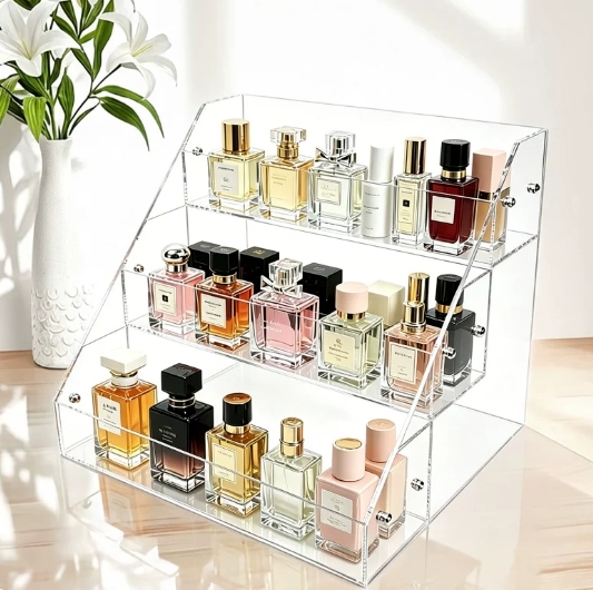 OEM ODM 3 Floors Clear Acrylic Display Stand Holder For Cosmetics Makeup