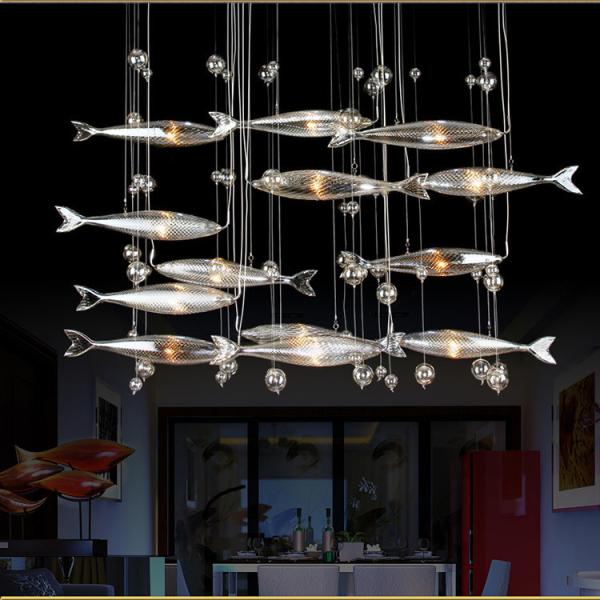 Chrome ou decoração dada forma da casa do pendente G4 peixes claros modernos de vidro de prata