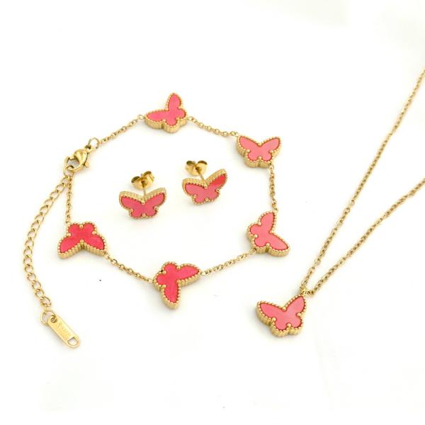 Stainless Steel Butterfly Necklace Earrings Bracelet Butterfly Jewelry Set For Women