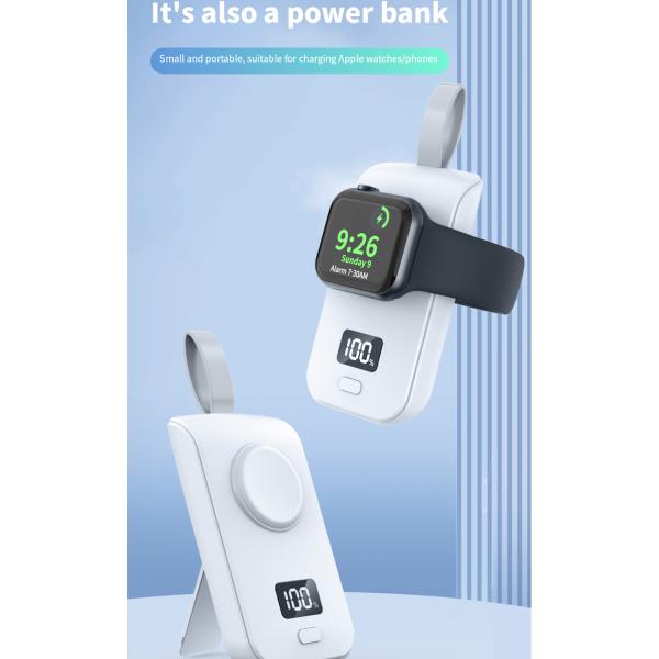 2500 МАх Тип C Apple Magnetic Power Bank Черно-белый портативный зарядное устройство для Apple Watch