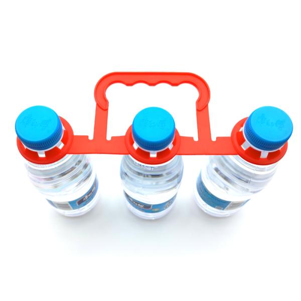 Lightweight Plastic Carry Handle For Three Bottles With Bottle Banding Clip