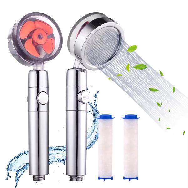 Bathroom ABS 360 Degrees Rotating Turbo Fan And Filtered Water Saving Clear Shower Head With Handheld