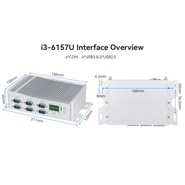 Intel Core i3 Industrial PC без вентилятора Мини ПК с GPIO и DDR4 16G 6COM
