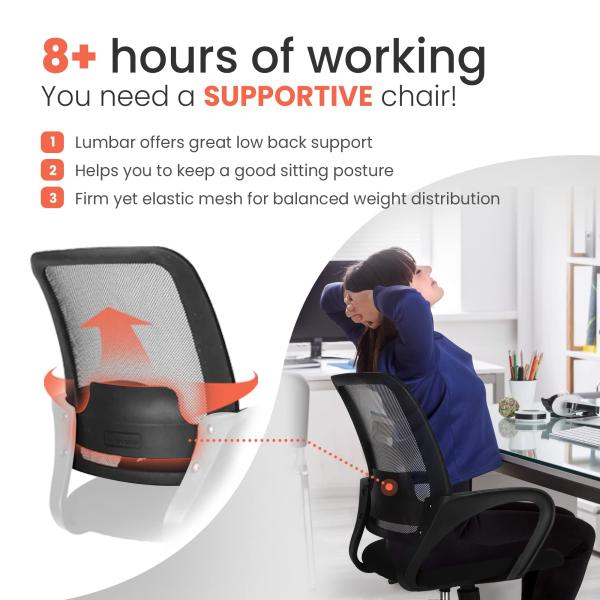 Foam Seat Mesh Computer Chair with Lumbar Support Adjustable Ergonomic Desk Chair