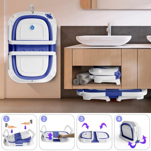 Customized Twice Folding Baby Bathtub Plastic Foldable Bathtub With Cushion