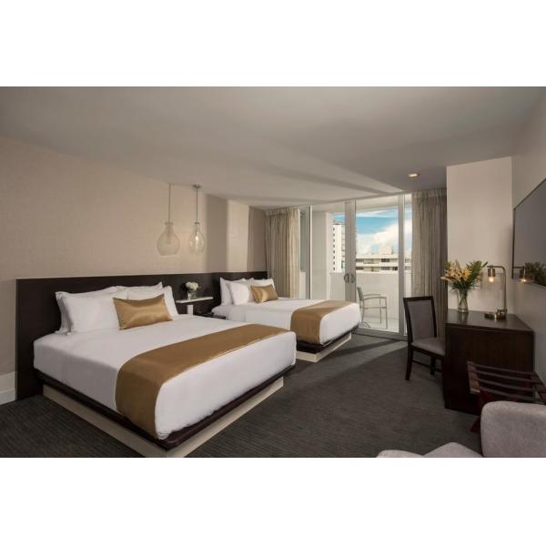 Port Moresby hotel fitout furniture of Bedroom sets double bed with nightstand made by oak wood and luggage stand table