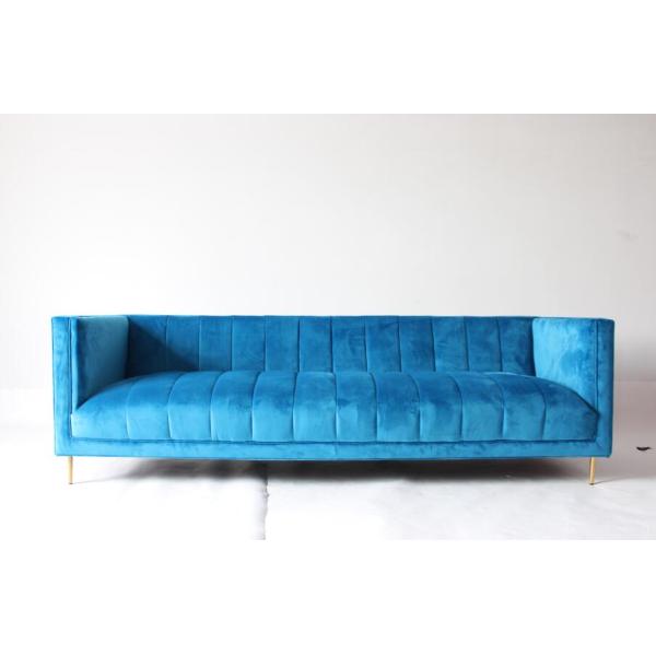 Blue velvet fabric long back sofa armrest sofa home furniture nice design upholstered sofa stainless steel legs sofa