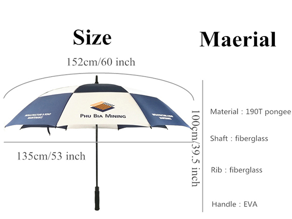 Custom 30 Inch Golf Umbrella Wind Resistant Double Canopy 2 Tone Umbrella