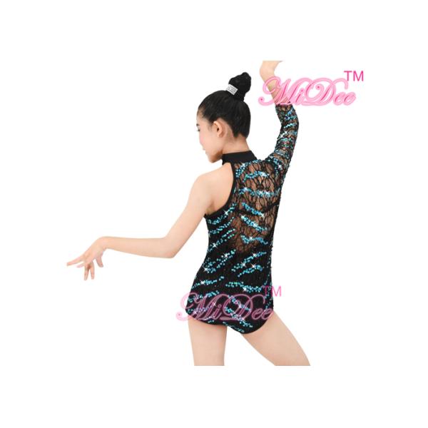 Biketard Jazz Tap Costumes One - shoulder Sleeve Lace Sequin For Gymnastic Girls