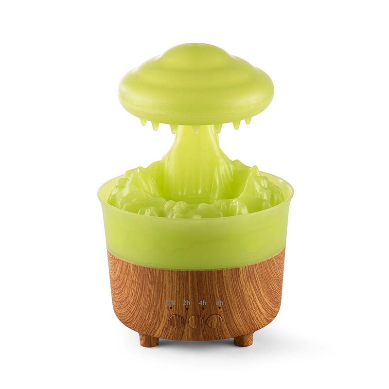 New Arrival Portable Electric Wood Grain Air Rainfall Mushroom Water Drop Aroma Diffuser Rain Cloud  Humidifier