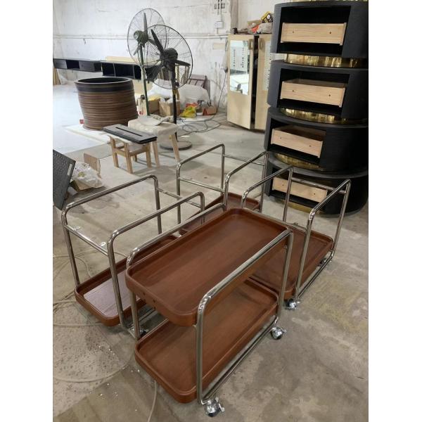 Nordic Modern Low Side Table Trolley Trolly With Wheels Stainless Steel Frame Solid Wood Handle