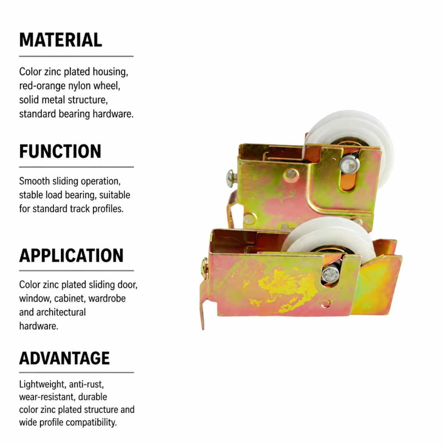 Adjustable Zinc Plated Window Roller with Quiet Operation Nylon U Groove Wheel for Mini Sliding Window Sash