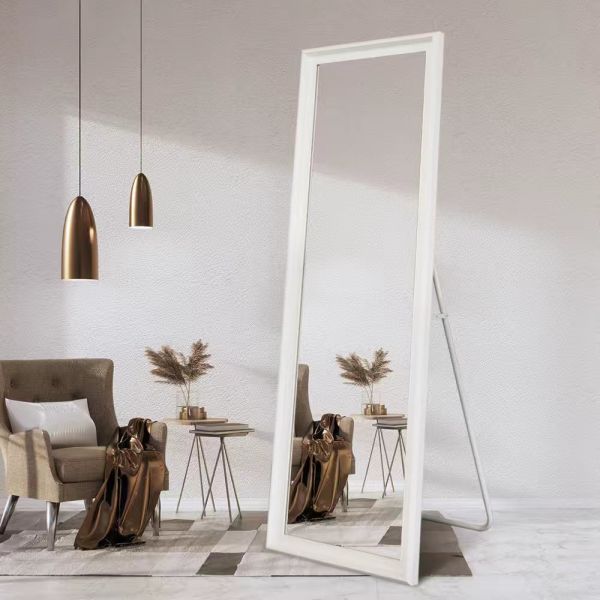 Vintage Wooden Framed Full Length Mirror , Rectangle LED Full Body Mirror For Living Room