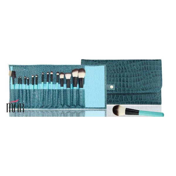 Cosmetic Green Professional 15 Piece Makeup Brush Set Wih Synthetic Hair