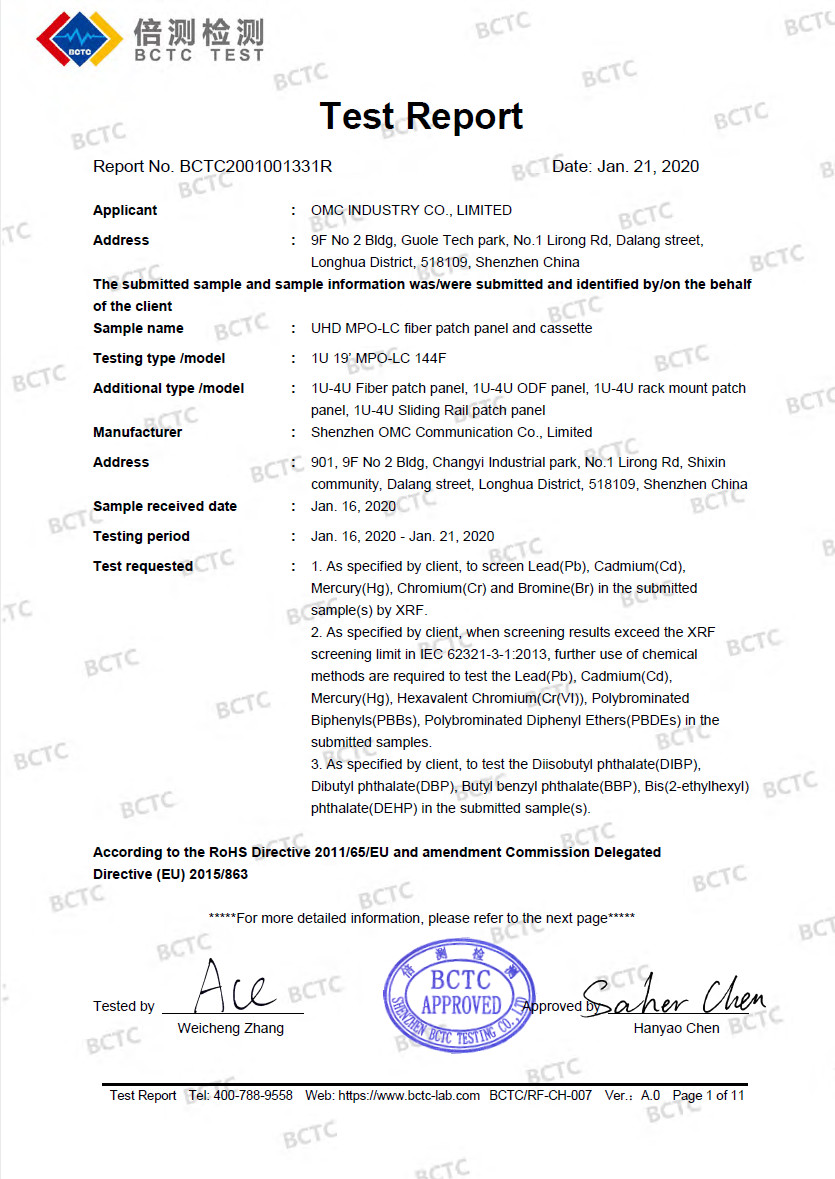 OMC Industry Co.Limited Сертификации