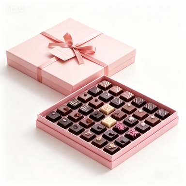 Pink Gold Bow Triangle Base Lid Sponge Lined Wedding Gift Boxes for Chocolate Treat Candy Guest Gifts