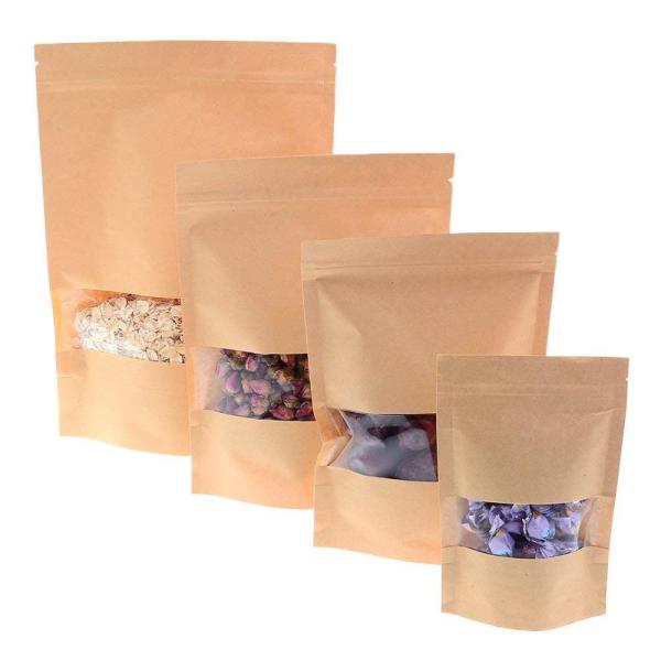 Food Grade Stand Up Kraft Zipper Pouch Bags Customized Transparent Clear Plastic