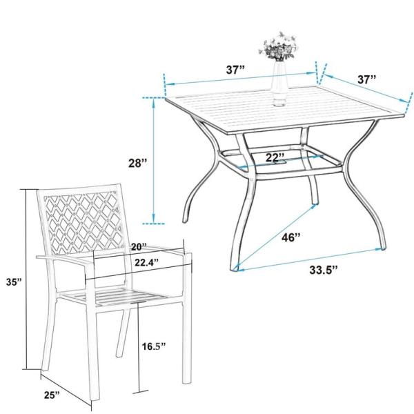 Metal Garden Set by AJUNION Waterproof Outdoor Furniture with Stackable Dining Chairs