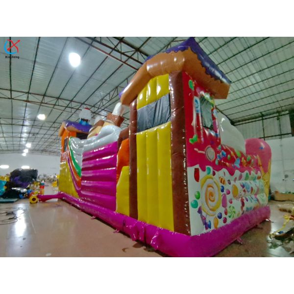 Commercial Christmas Candy Colorful Big Inflatable Bounce House Slide Fun City