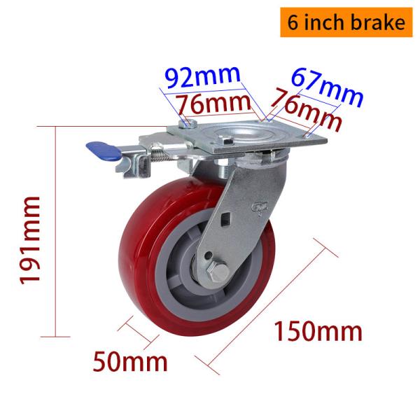 Zinc Coating Heavy Duty Casters 6 Swivel Caster With Brake 736-86