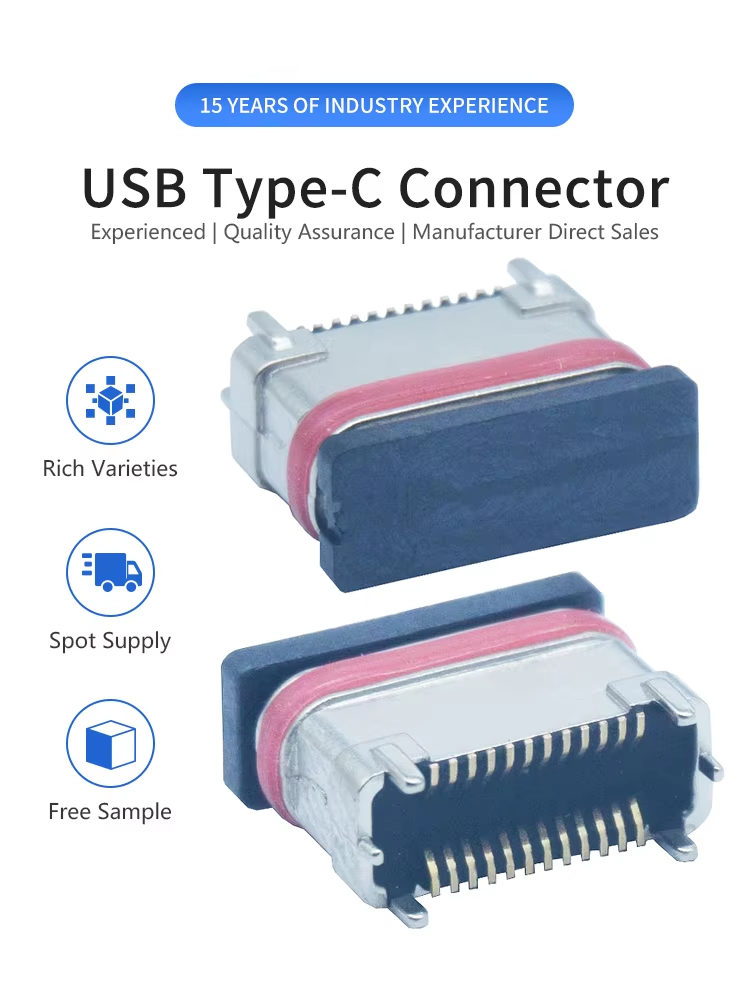 Waterproof SMD Vertical Zinc Powder Metallurgy 24Pins Female Type-c Connector USB Charging Port Plug