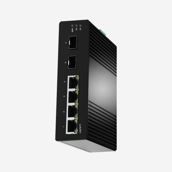 IP30 Rate, CE ROHS Industrial Gigabit Unmanaged Ethernet Switch With 2 SFP Fiber Ports 4 RJ45 Ports