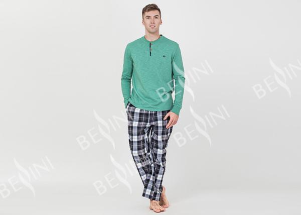 Spring Autumn Mens Luxury Sleepwear Functional Placket Side Pockets Design