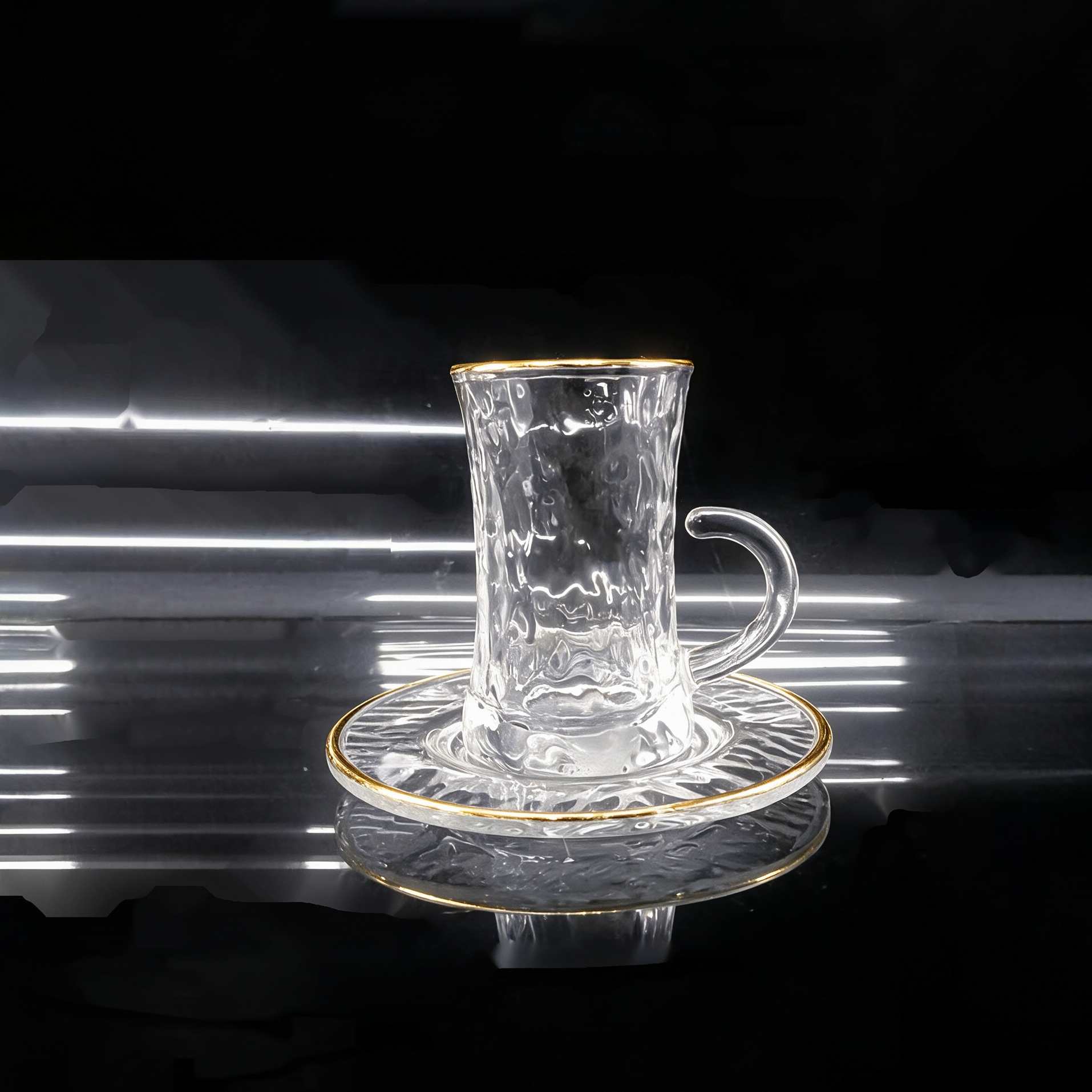 12PCS Luxury Glass Coffee Tea Cup Saucer Sets Vintage Turkish Arabic Coffee Cup Set with Gold Rim for Arabic Tea, Black Tea & Coffee, Luxury Table Drinkware